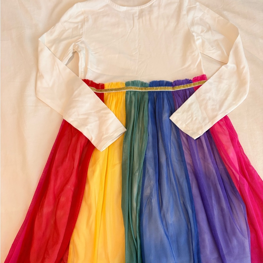Hannah AndeGirls White Long-Sleeve Top with Rainbow Tulle Skirt